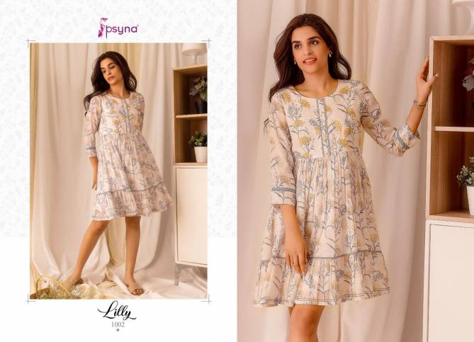 Lilly By Psyna Stylish Party Wear Linen Printed Short Kurti Wholesale Price In Surat